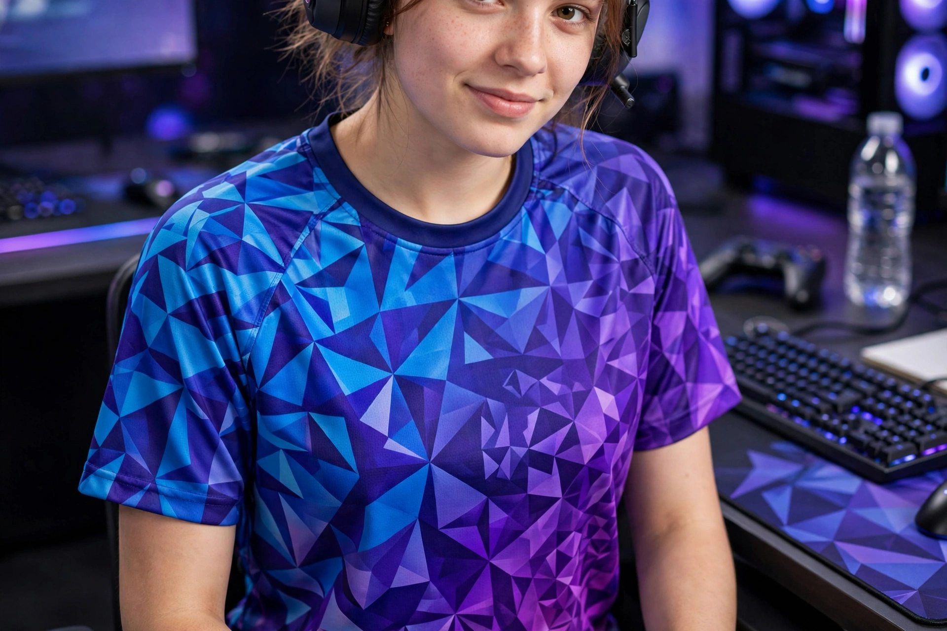 Esports team wearing custom sublimated jerseys with gamertags and full-color sponsor logos